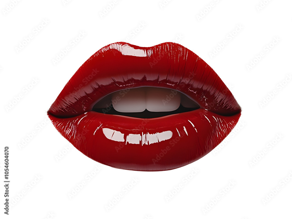 A close-up of glossy red lips, perfectly shaped and highlighted, isolated on white background, transparent background A close-up of glossy red lips, perfectly shaped and highlighted, isolated on white background, transparent background