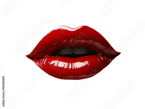 A close-up of glossy red lips, perfectly shaped and highlighted, isolated on white background, transparent background