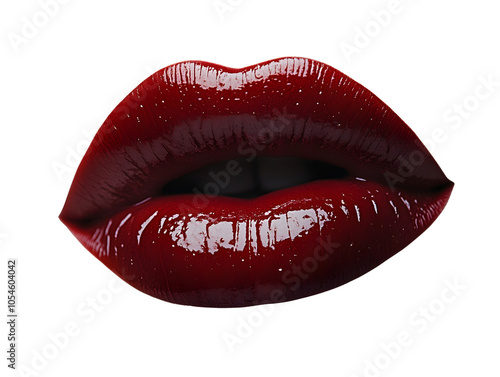 A close-up of glossy red lips, perfectly shaped and highlighted, isolated on white background, transparent background