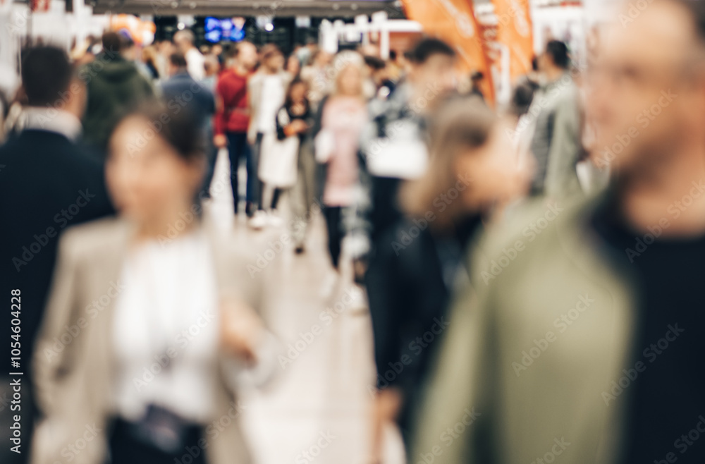 Abstract blurred people at exhibition hall of expo event trade show. Business convention show or job fair. Business concept background Abstract blurred people at exhibition hall of expo event trade show. Business convention show or job fair. Business concept background