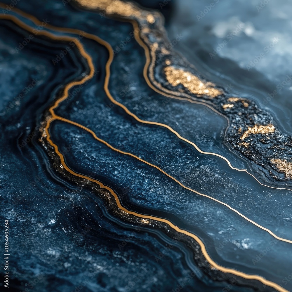 Abstract blue and gold marble texture with flowing patterns. Abstract blue and gold marble texture with flowing patterns.