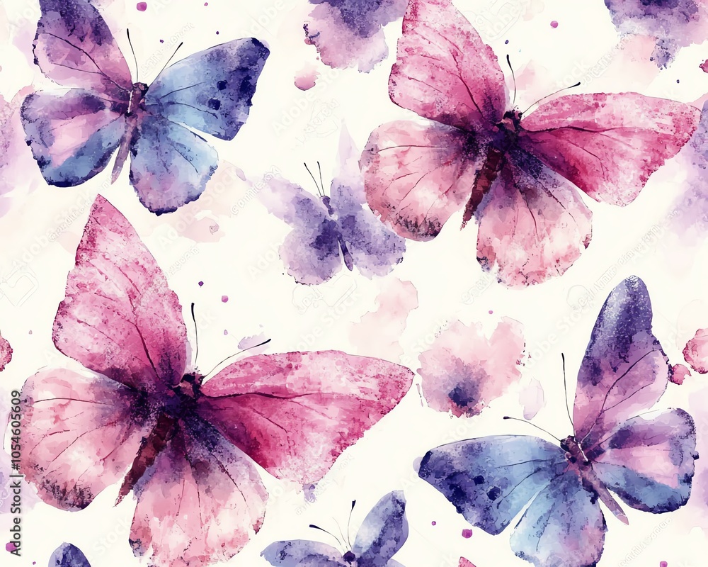 Colorful seamless pattern of pink and lilac butterflies in a watercolor style, perfect for fabric designs and floralthemed home decor Colorful seamless pattern of pink and lilac butterflies in a watercolor style, perfect for fabric designs and floralthemed home decor