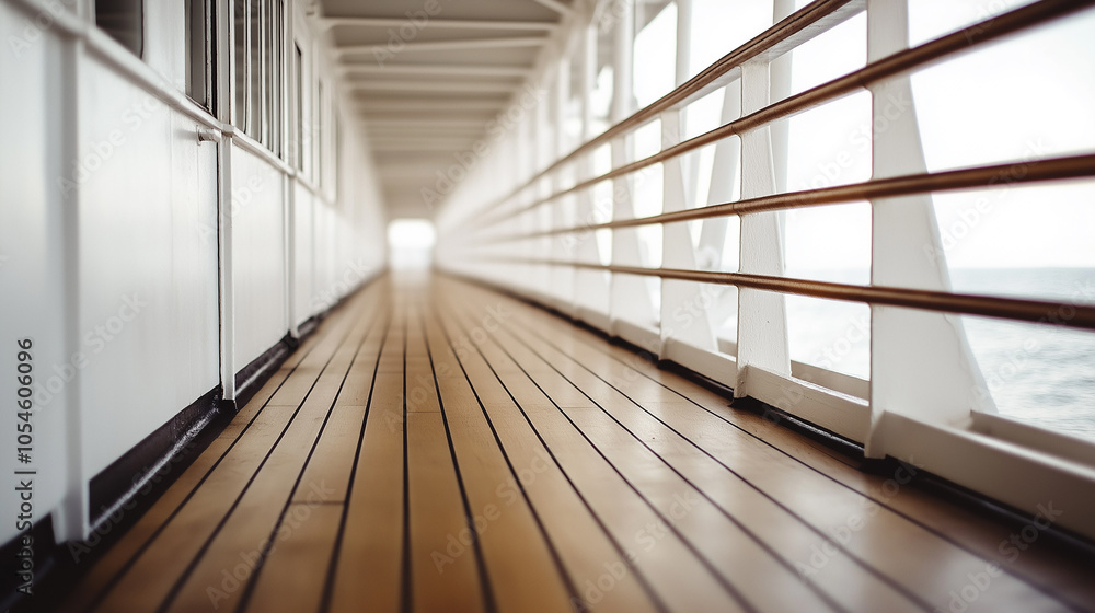 Obraz premium Minimalist View of Titanic’s Deck Rails, Captured with Soft Focus to Highlight the Lines and Patterns