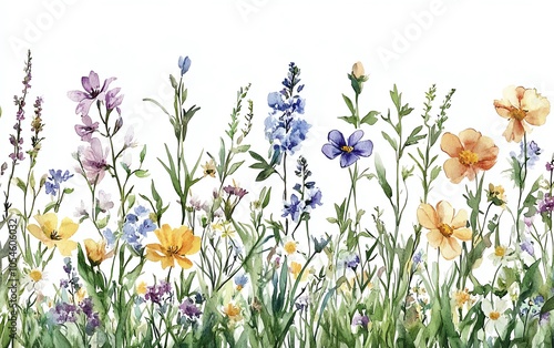 Inviting watercolor seamless border of green grass, perfect for springthemed projects and floral decorations for Easter and Mothers Day, isolated on transparent background photo