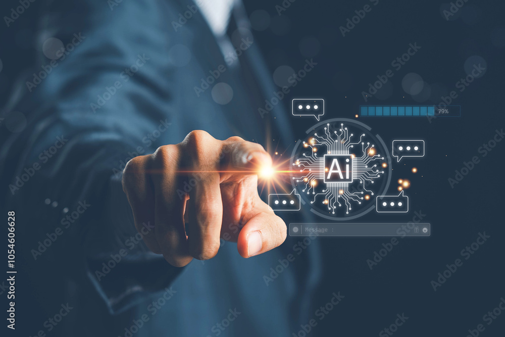 Ai technology, Artificial Intelligence. man using technology smart robot AI, artificial intelligence by enter command prompt for generates something, Futuristic technology transformation. Chat with AI Ai technology, Artificial Intelligence. man using technology smart robot AI, artificial intelligence by enter command prompt for generates something, Futuristic technology transformation. Chat with AI