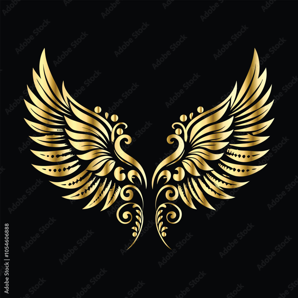 Obraz premium Royal Gold Wing Frames: Iconic Angel and Bird Wings in Decorative Silhouettes