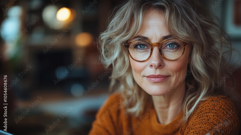 Middle-aged Caucasian woman managing her tasks in a cozy, well-lit home office during the day Middle-aged Caucasian woman managing her tasks in a cozy, well-lit home office during the day