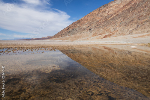 Lake Manly and salt flats at Badwater Basin in Death Valley National Park, California