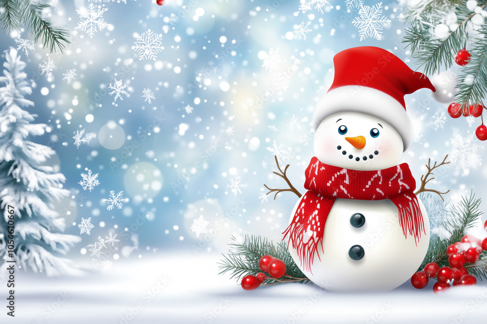3d illustration of a snowman with a red scarf and festive decorations in the background capturing winter magic and joyful holiday vibes. 3d illustration of a snowman with a red scarf and festive decorations in the background capturing winter magic and joyful holiday vibes.
