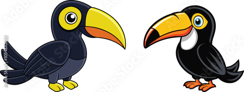 silhouette of a toucan bird vector illustration. black animal flying bird.