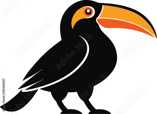 silhouette of a toucan bird vector illustration. black animal flying bird.