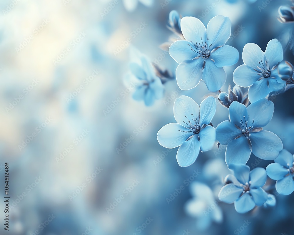 Aesthetic depiction of blue spring flowers set against a soft, outoffocus background, perfect for creating calming and beautiful imagery Aesthetic depiction of blue spring flowers set against a soft, outoffocus background, perfect for creating calming and beautiful imagery