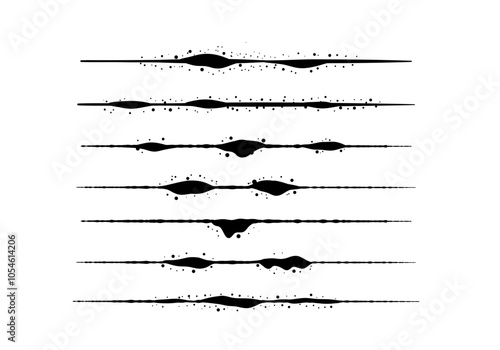 Set horizontal divider border or ink line stain and splatter vector design element decoration