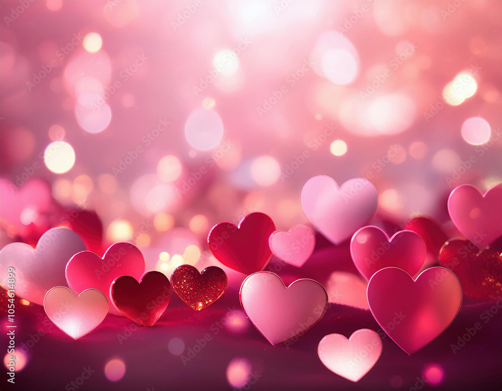 Valentine's day background with red and pink hearts on bokeh heart-shaped lights background Valentine's day background with red and pink hearts on bokeh heart-shaped lights background