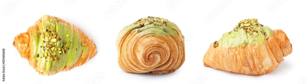 Set of tasty croissants on white background Set of tasty croissants on white background