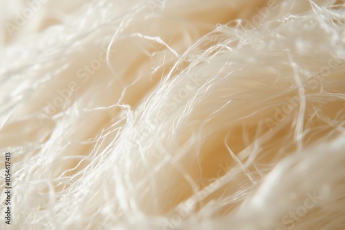 Detailed view of cotton fibers showcasing their natural texture and intricate structures in a soft and delicate arrangement