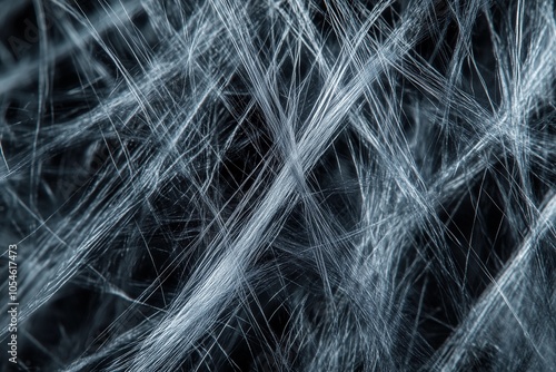Ultra-realistic close-up of polyester fibers showcasing intricate textures and patterns under microscopic examination