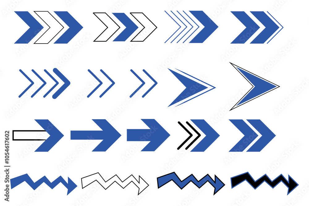 set Arrow blue and black icon set. Modern simple arrows. Vector illustration.