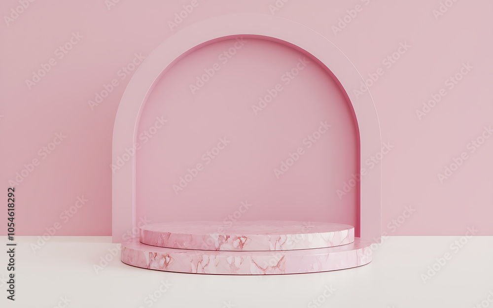 Pink marble podium and archway minimalist product display modern design perfect for beauty and fashion brands Pink marble podium and archway minimalist product display modern design perfect for beauty and fashion brands