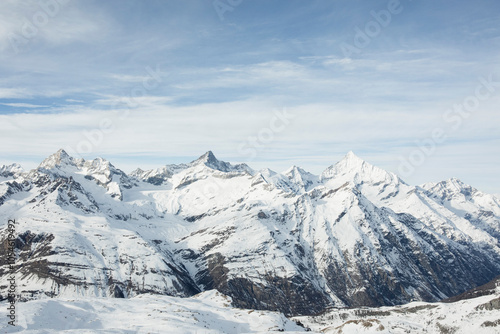 Snow covered mountain range in Switzerland