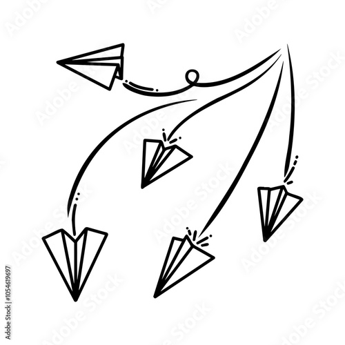 Set of doodle paper plane icon. Hand draw paper airplane.