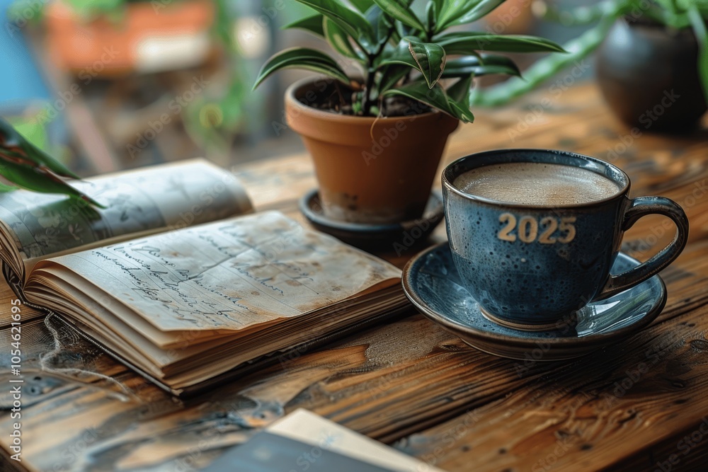 New Year Resolutions 2024 - Notebook, Coffee, Plant on Wooden Table, Top View, Goals, Plans, Checklist, Motivation, Strategy New Year Resolutions 2024 - Notebook, Coffee, Plant on Wooden Table, Top View, Goals, Plans, Checklist, Motivation, Strategy