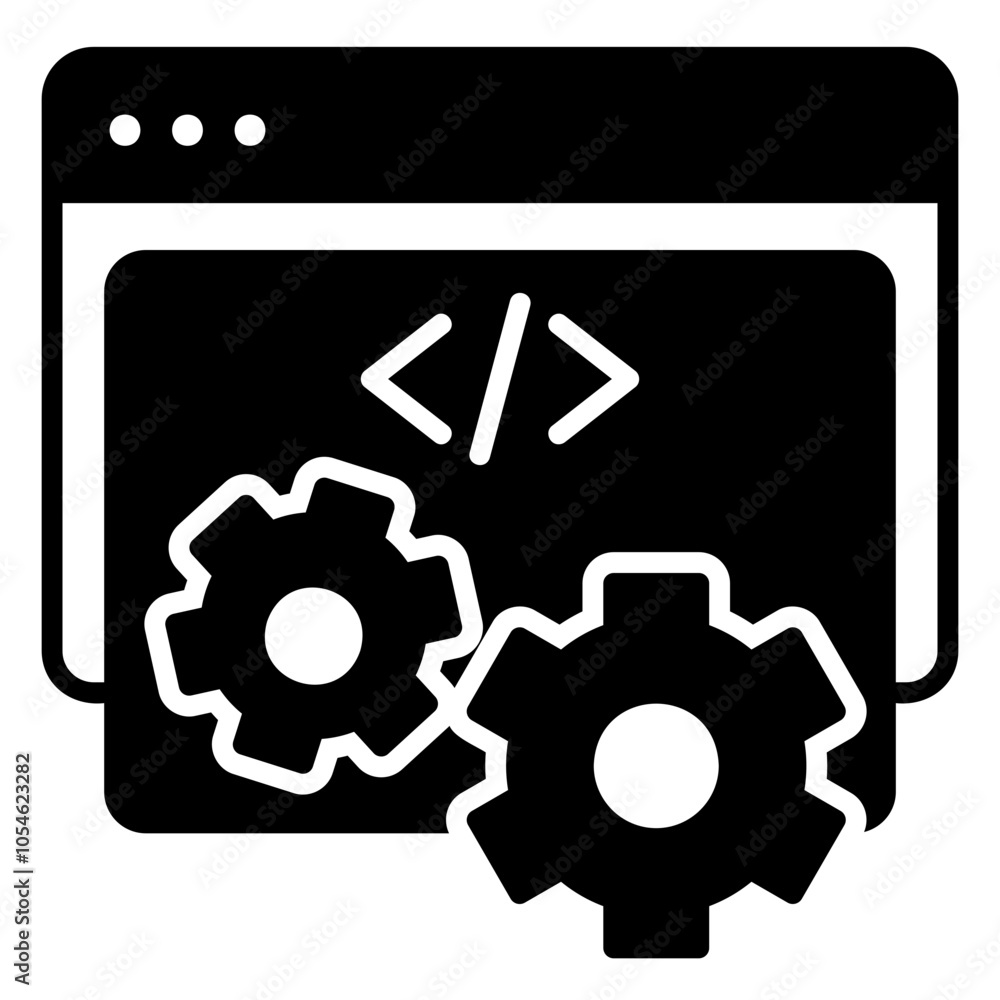Website development icon with coding and settings page Website development icon with coding and settings page
