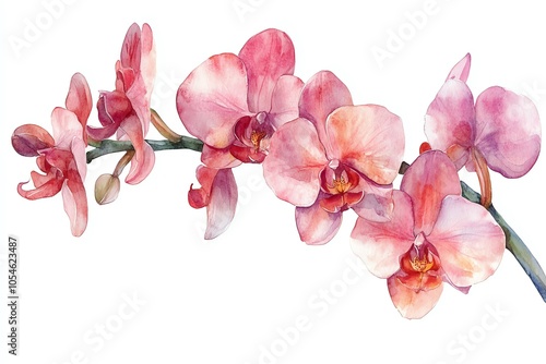 Watercolor painting of pink orchid flowers on a white background.