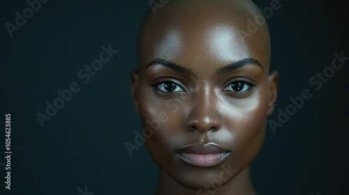 Portrait of a dark-skinned woman suffering from cancer after severe hair loss due to chemotherapy treatment