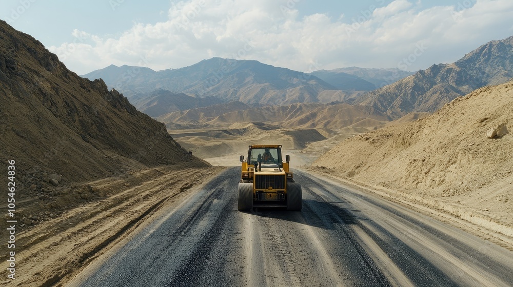 Heavy Machinery on Mountain Road in Remote Area Heavy Machinery on Mountain Road in Remote Area