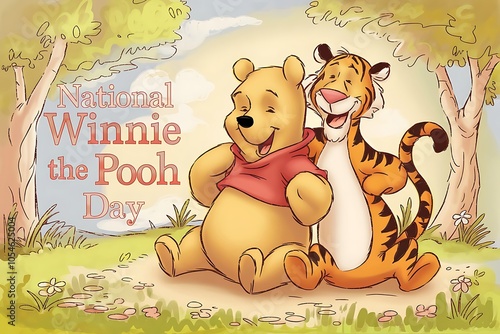 National Winnie the Pooh Day celebration illustration with happy friends