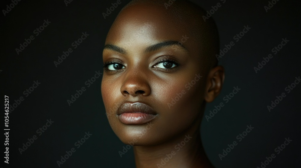 Portrait of a dark-skinned woman suffering from cancer after severe hair loss due to chemotherapy treatment Portrait of a dark-skinned woman suffering from cancer after severe hair loss due to chemotherapy treatment