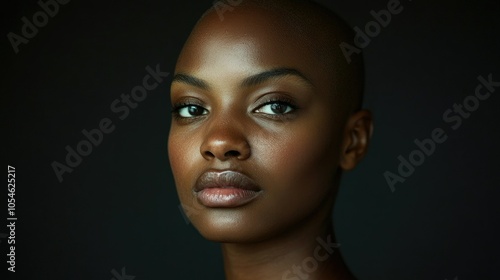 Portrait of a dark-skinned woman suffering from cancer after severe hair loss due to chemotherapy treatment