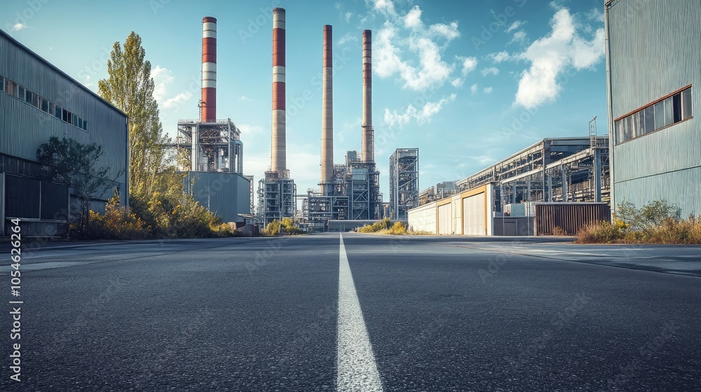Industrial Landscape with Power Plant and Blue Sky Industrial Landscape with Power Plant and Blue Sky