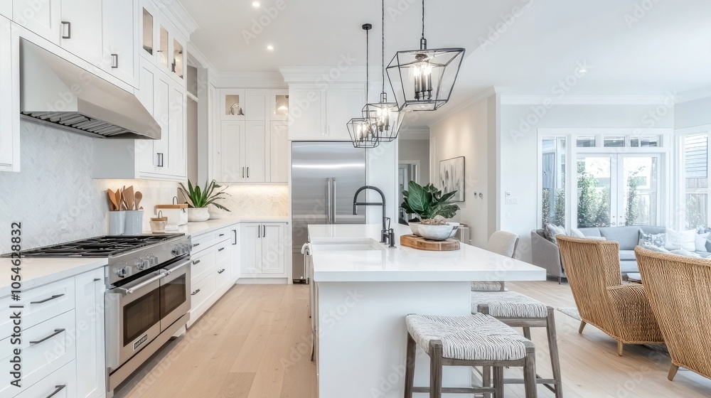 Fototapeta premium Modern Bright Kitchen with Elegant Design Elements