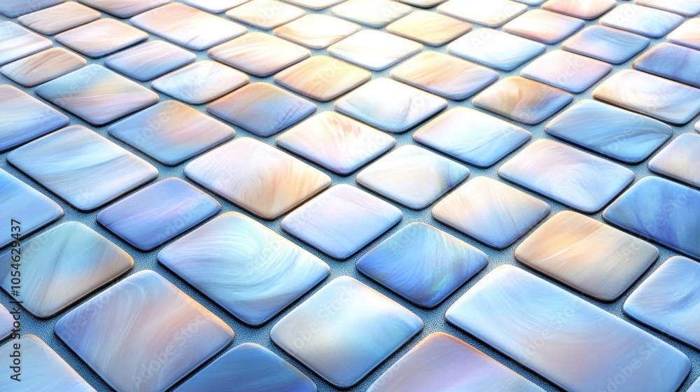 Iridescent tiles create a mesmerizing pattern with soft pastel hues and a glossy finish, AI Iridescent tiles create a mesmerizing pattern with soft pastel hues and a glossy finish, AI