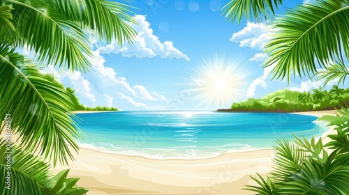 Tropical Beach Paradise with Clear Sky and Sunlight