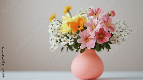 Vase with flowers, isolated on a simple backdrop for home decor