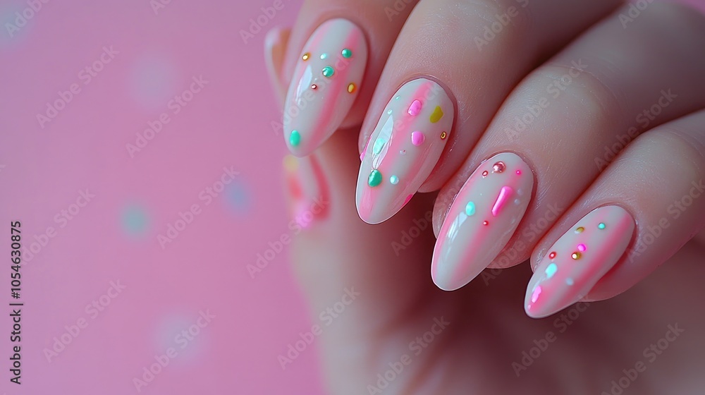 Colorful Nail Art on Elegant Pink Background Colorful Nail Art on Elegant Pink Background