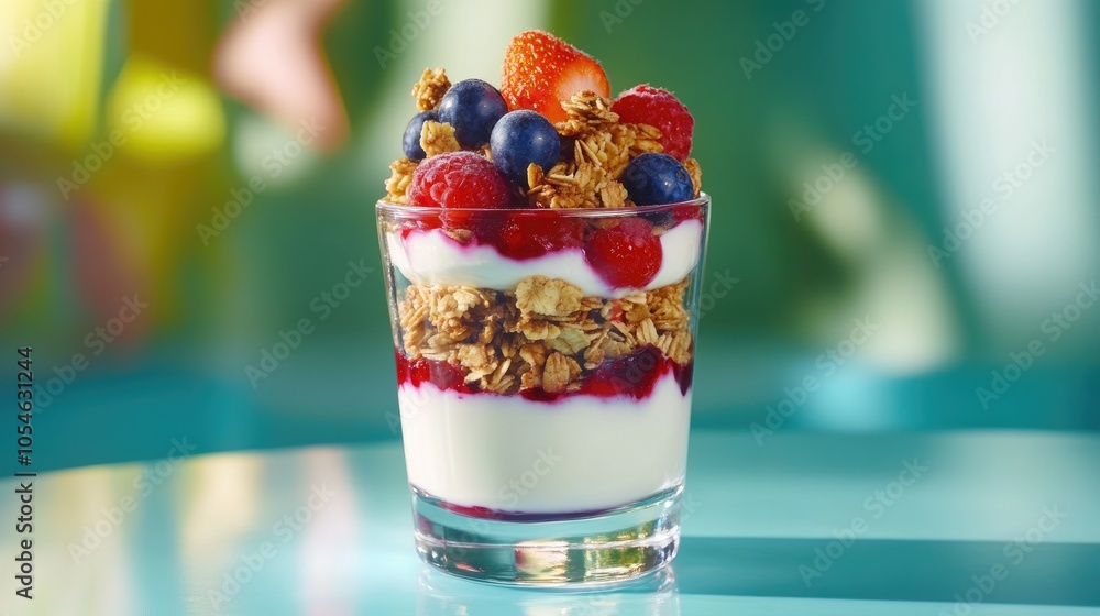 Colorful Yogurt Parfait with Fresh Fruits and Granola Colorful Yogurt Parfait with Fresh Fruits and Granola