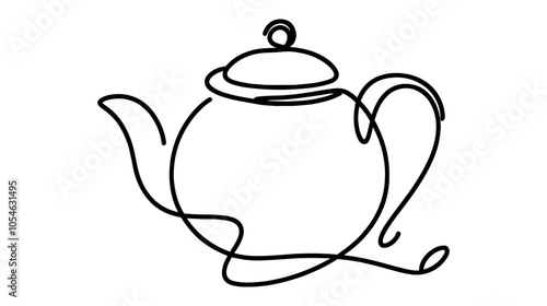 One continuous line illustration of a mug with a drink and steam, isolated on white background.