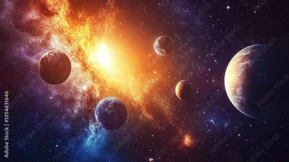 Vibrant Cosmic Scene with Planets and Stars Vibrant Cosmic Scene with Planets and Stars