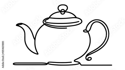 One continuous line illustration of a mug with a drink and steam, isolated on white background.