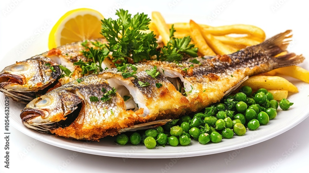 Fresh Fried Fish with Lemon and Green Peas Fresh Fried Fish with Lemon and Green Peas