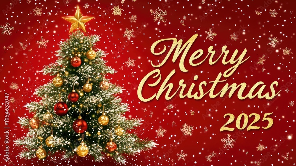 Fototapeta premium Festive Christmas Tree with Cheerful Message for 2025