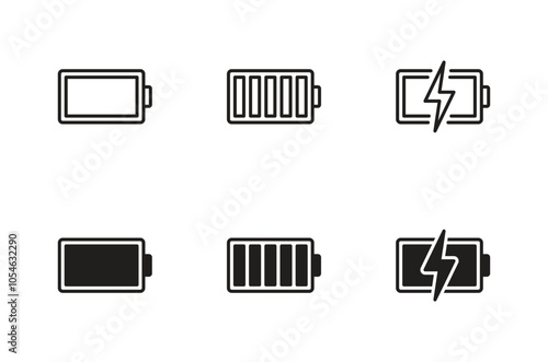 Battery icon set vector. battery charging symbol, battery charge level vector