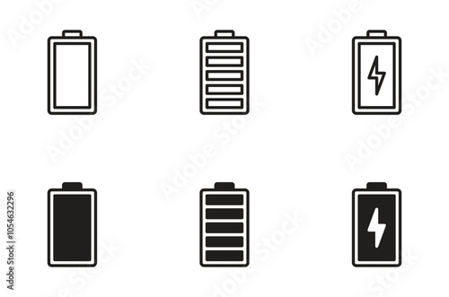 Battery icon set vector. battery charging symbol, battery charge level vector