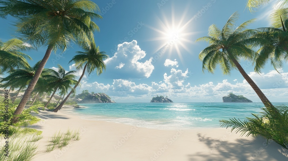 Tranquil Tropical Beach with Clear Blue Sky Tranquil Tropical Beach with Clear Blue Sky