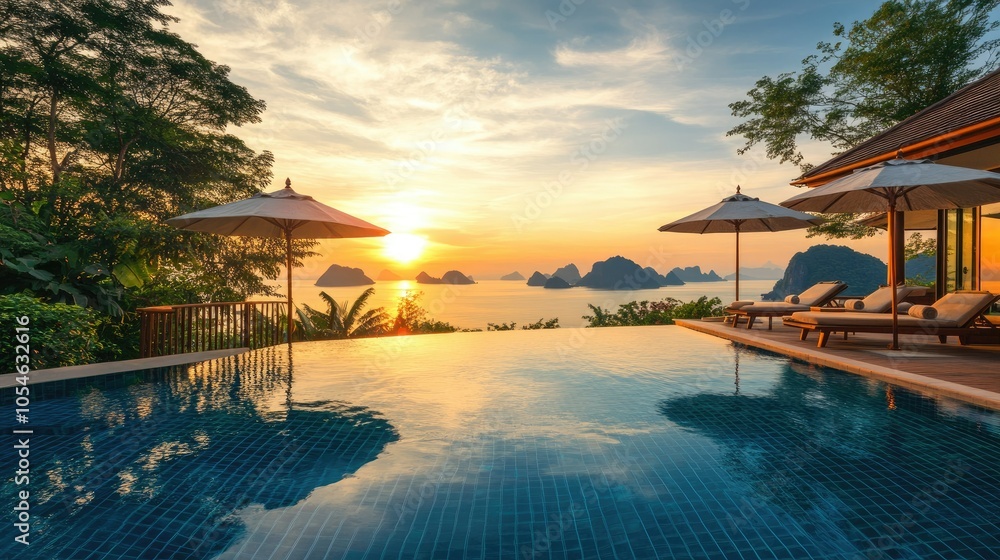 Serene Sunset View from Luxury Poolside Villa Serene Sunset View from Luxury Poolside Villa