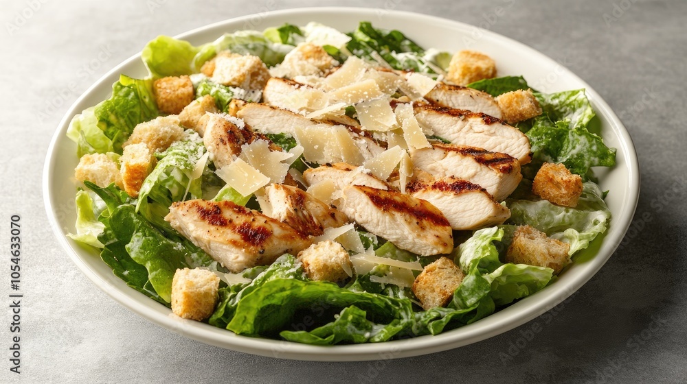 Fresh Grilled Chicken Caesar Salad on a Plate Fresh Grilled Chicken Caesar Salad on a Plate